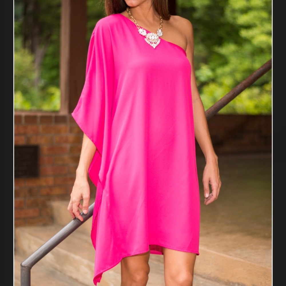 Flowy One Shoulder Pink Dress